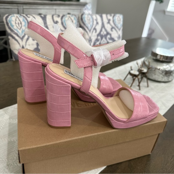 NIB Steve Madden Perseplois Patent Block Heel Pink Size 9.5 - Picture 7 of 10